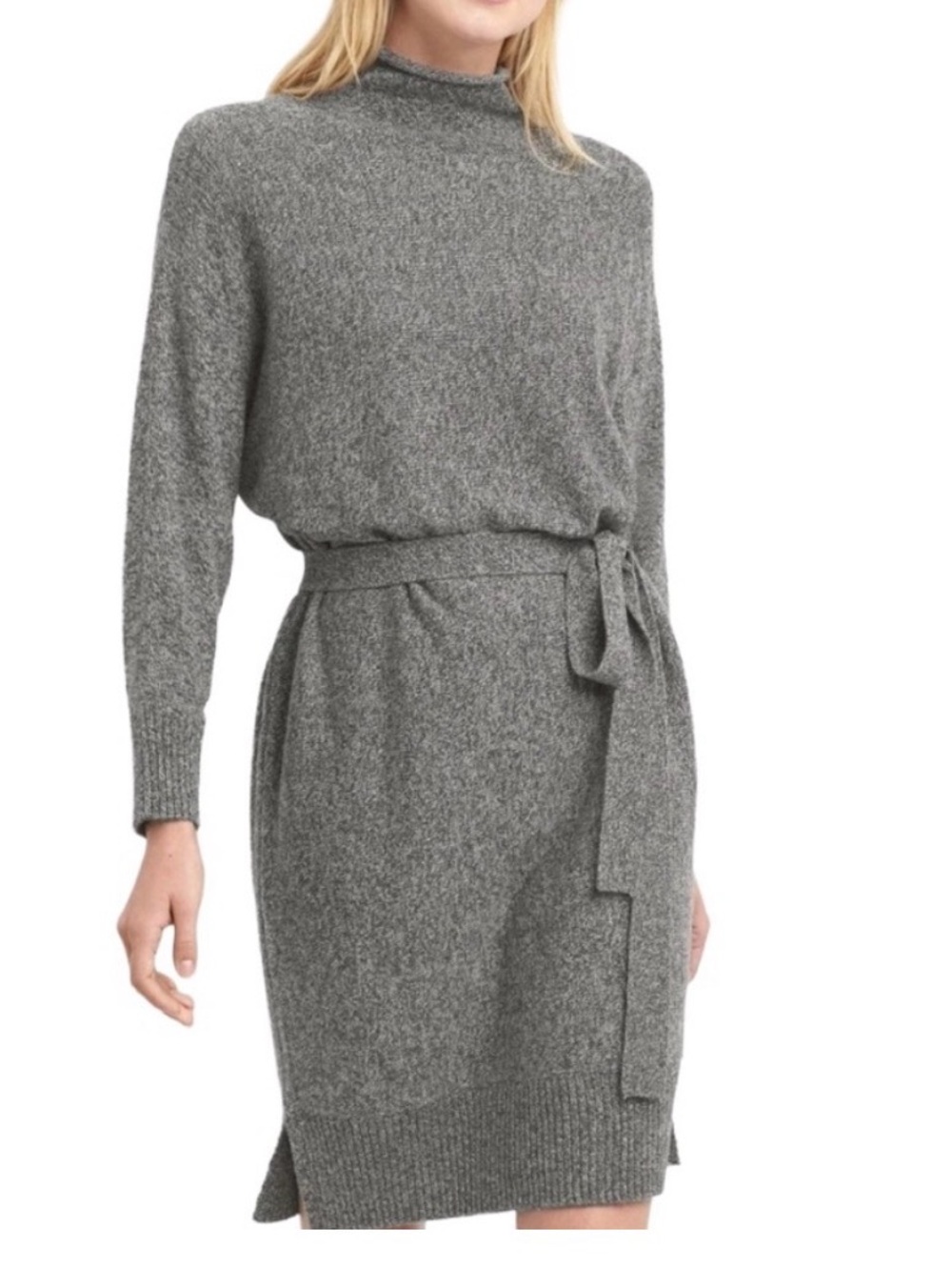 Gap Gray Knit Turtleneck Sweater Dress with Waist Tie